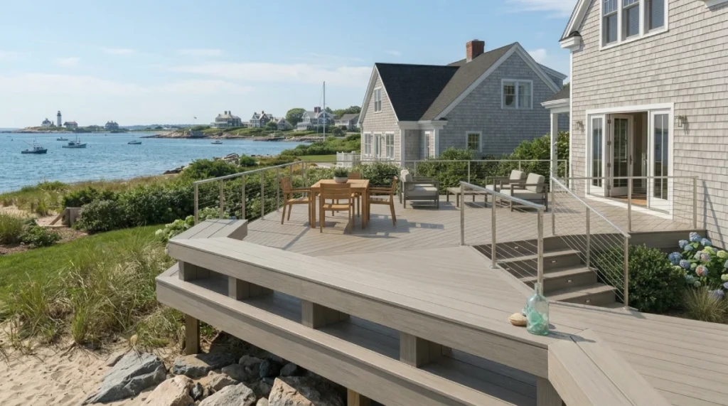 Completed Trex deck with ocean views, Narragansett RI