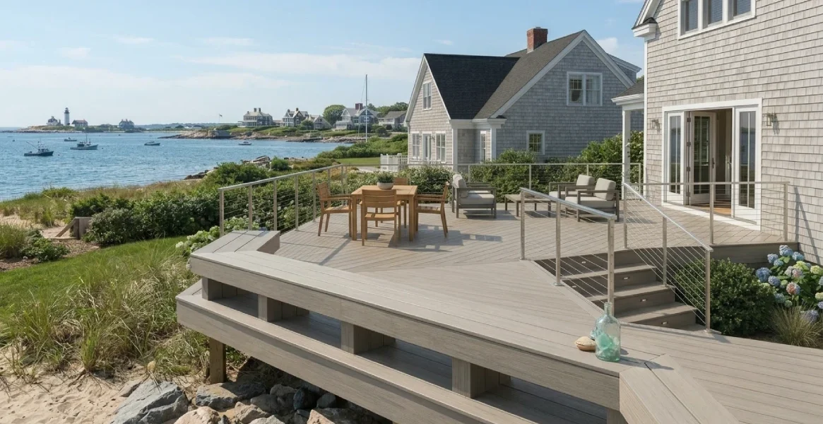Completed Trex deck with ocean views, Narragansett RI