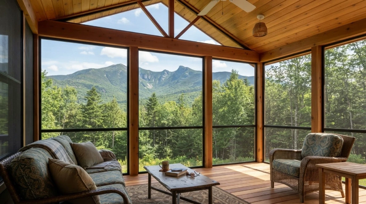 Custom screened porch building in Stowe VT