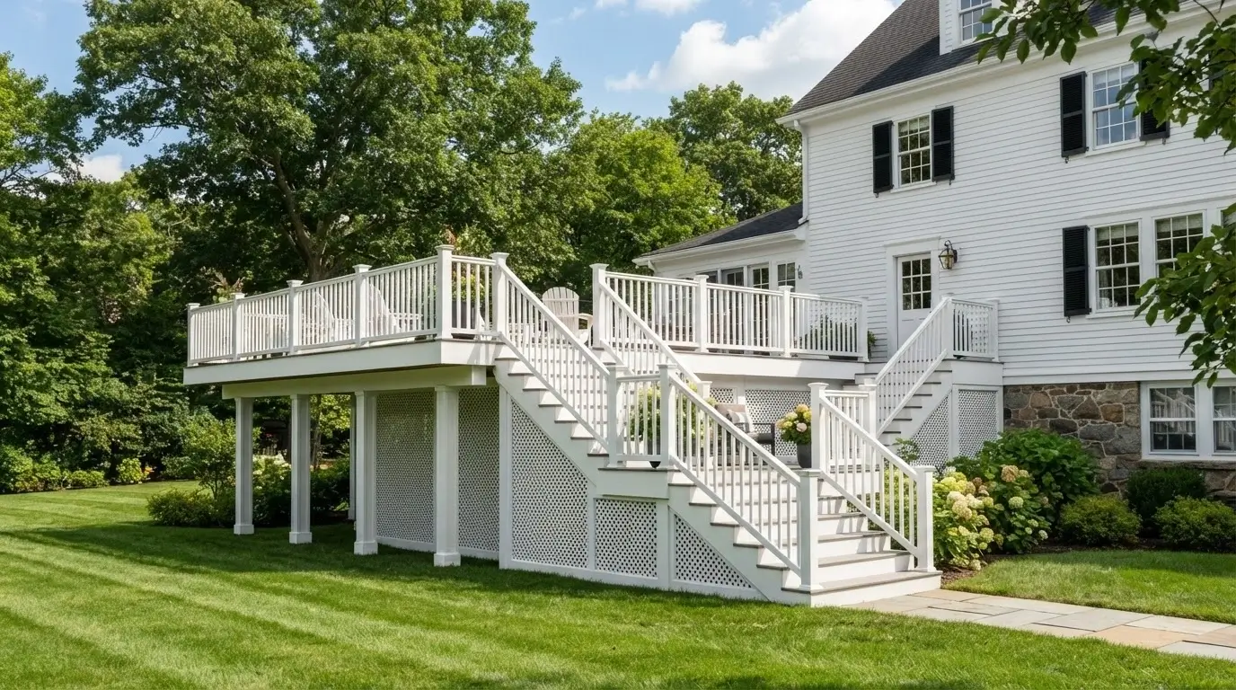 Elevated deck white composite lattice skirting