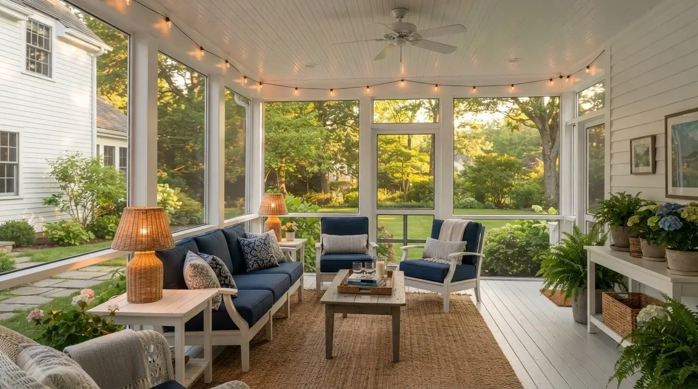 Living Room Screened Porch New England home