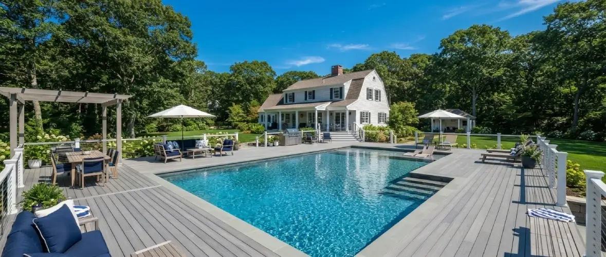 Pool deck white composite Cape Cod Massachusetts