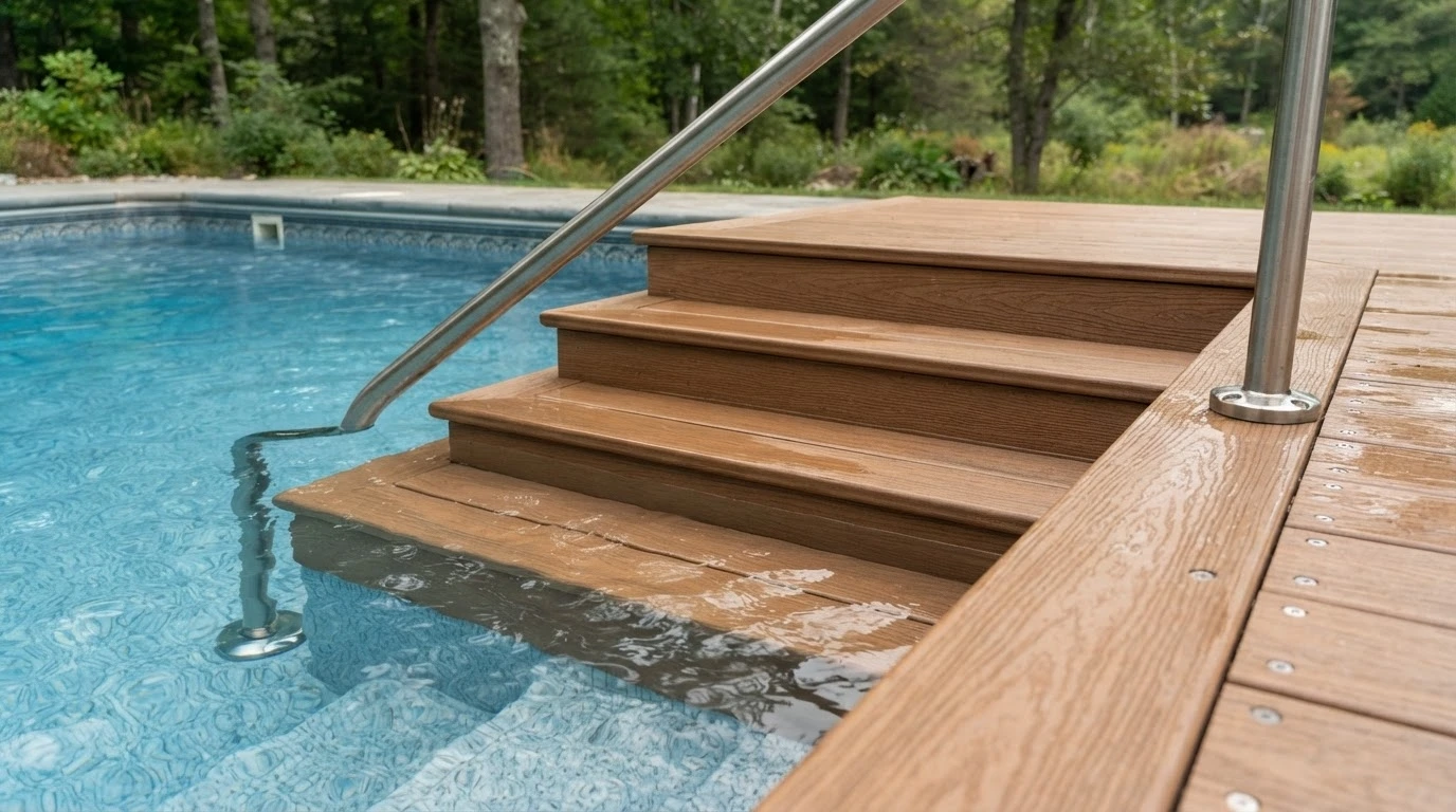 Pool stairs composite deck New England