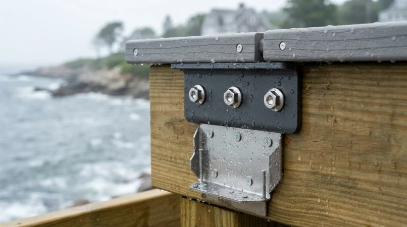 Stainless steel deck joist hanger coastal application