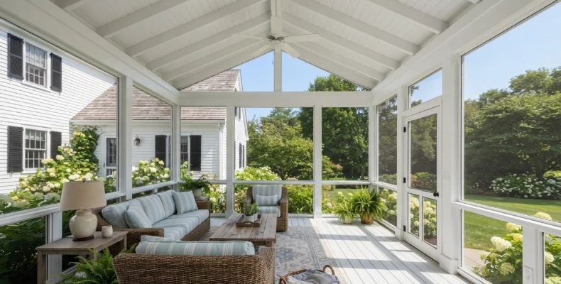White covered screened porch three-season room