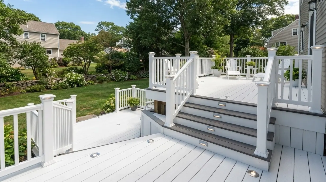 White deck with recessed LED floor lights in daylight
