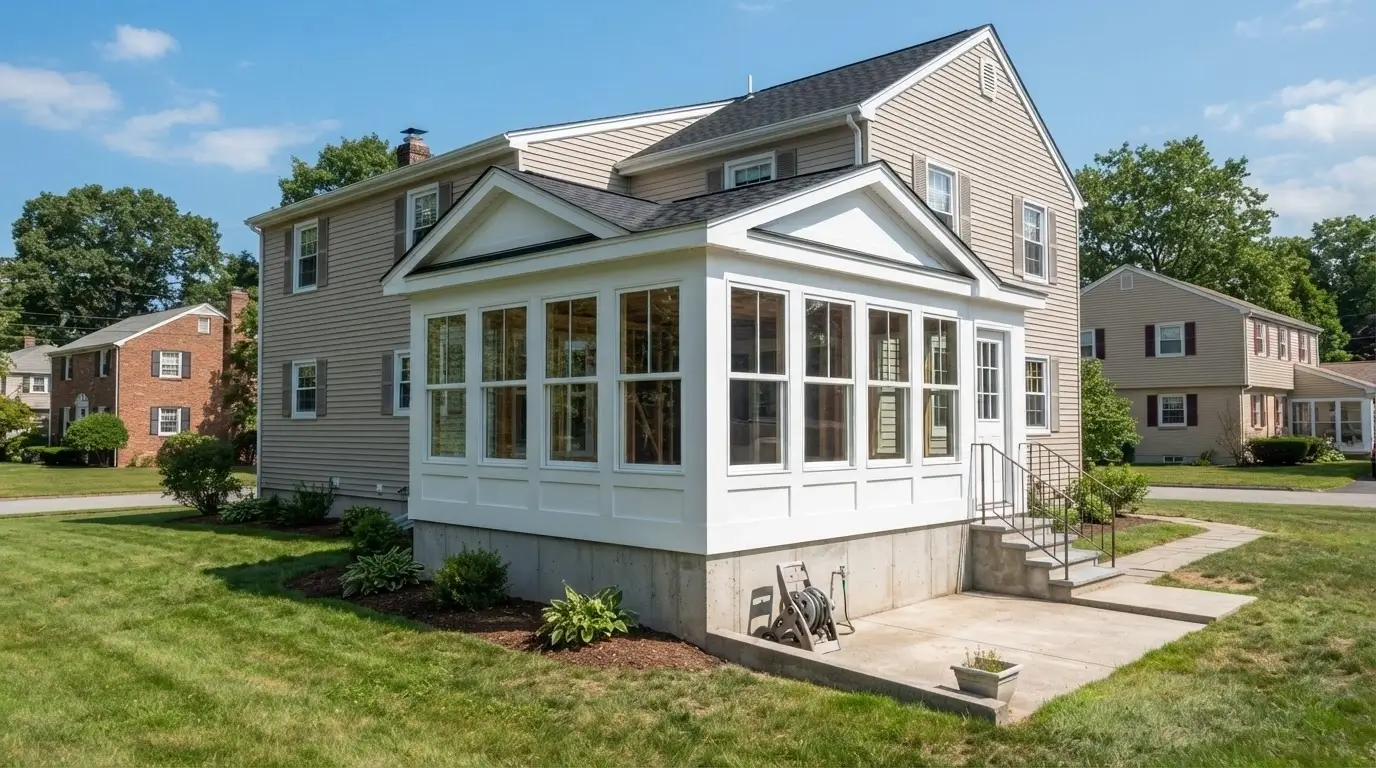 sunroom addition attached to New England colonial home