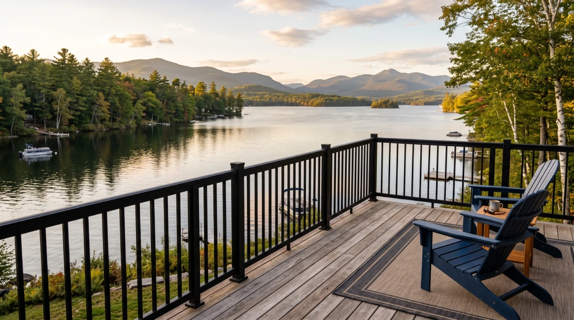 Aluminum railing lakefront view Massachusetts New Hampshire