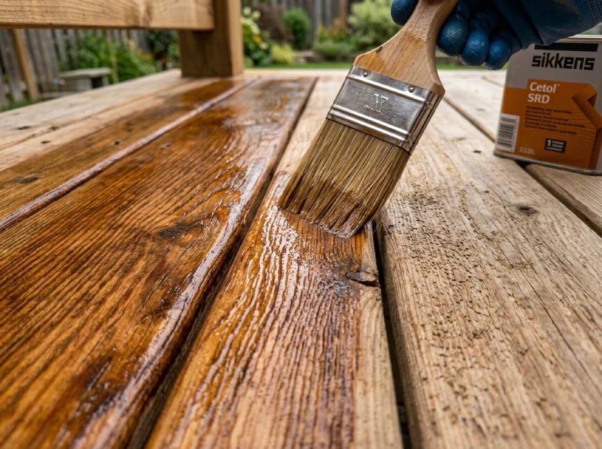 Cedar hardwood oil finish application natural wood deck