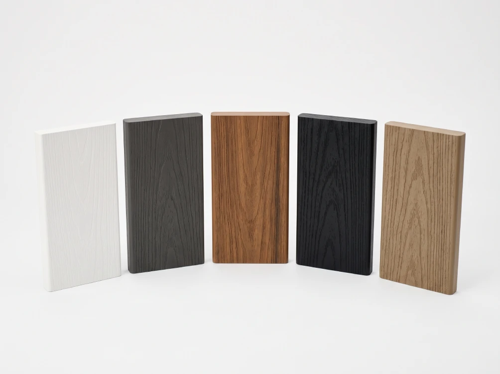 Composite railing color samples white gray brown black comparison