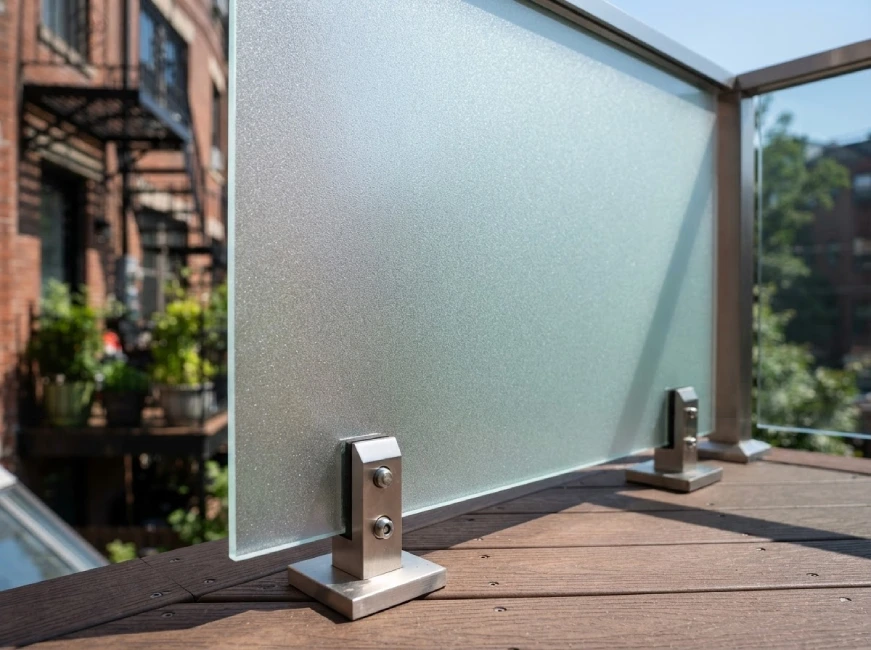 Frosted glass privacy panel railing translucent Massachusetts