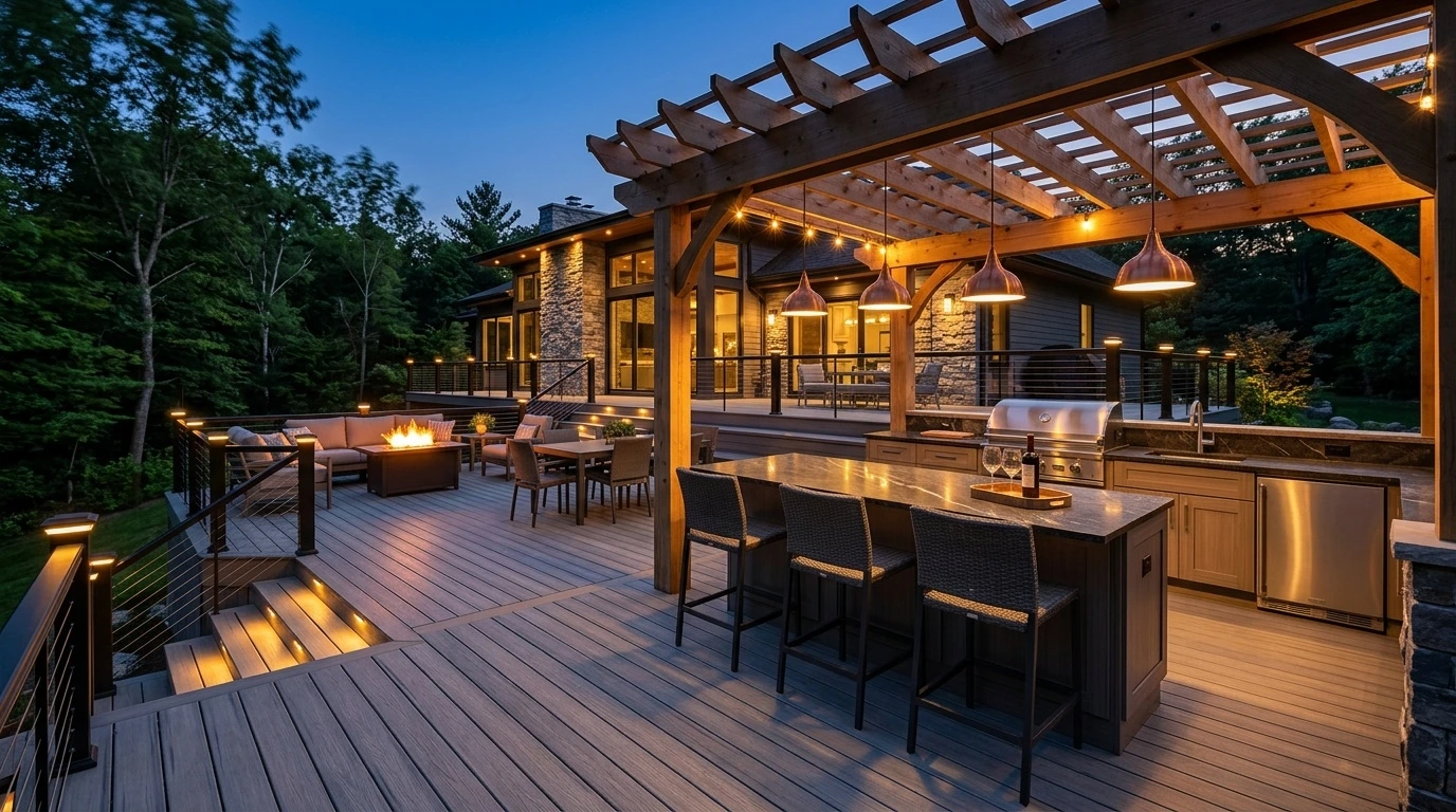Modern PVC deck LED lighting luxury twilight Massachusetts