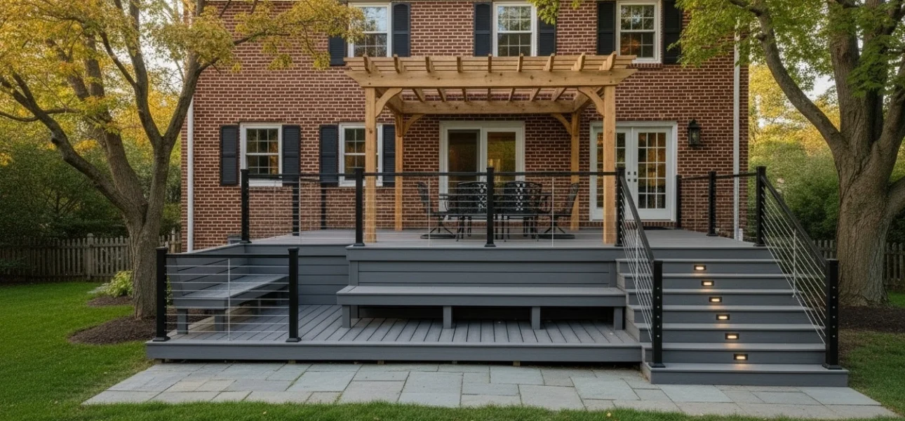 Multi-level composite deck Greater Boston MA Trex charcoal