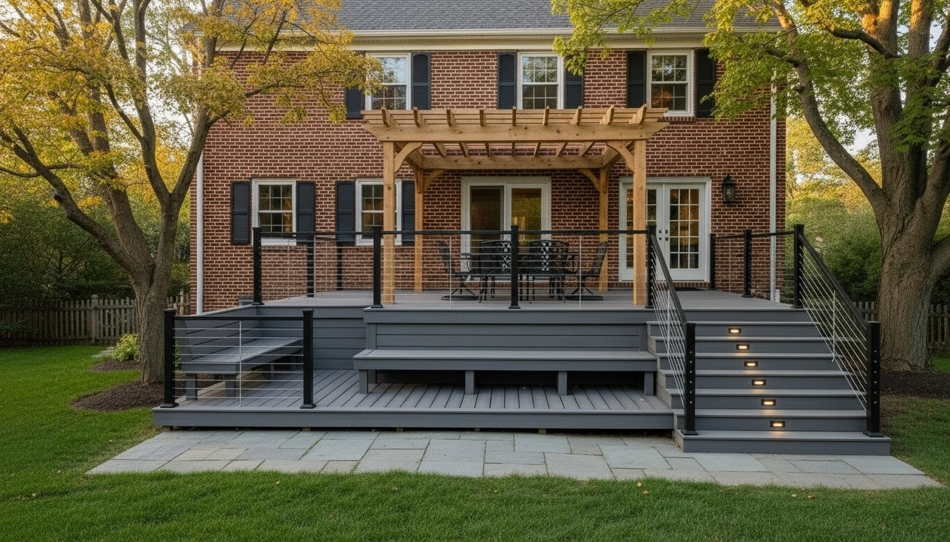 Multi-level composite deck Greater Boston MA Trex charcoal
