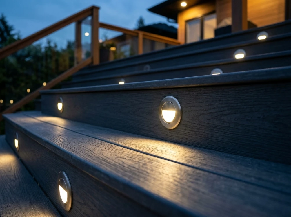 Recessed LED step lights stair risers safety illumination